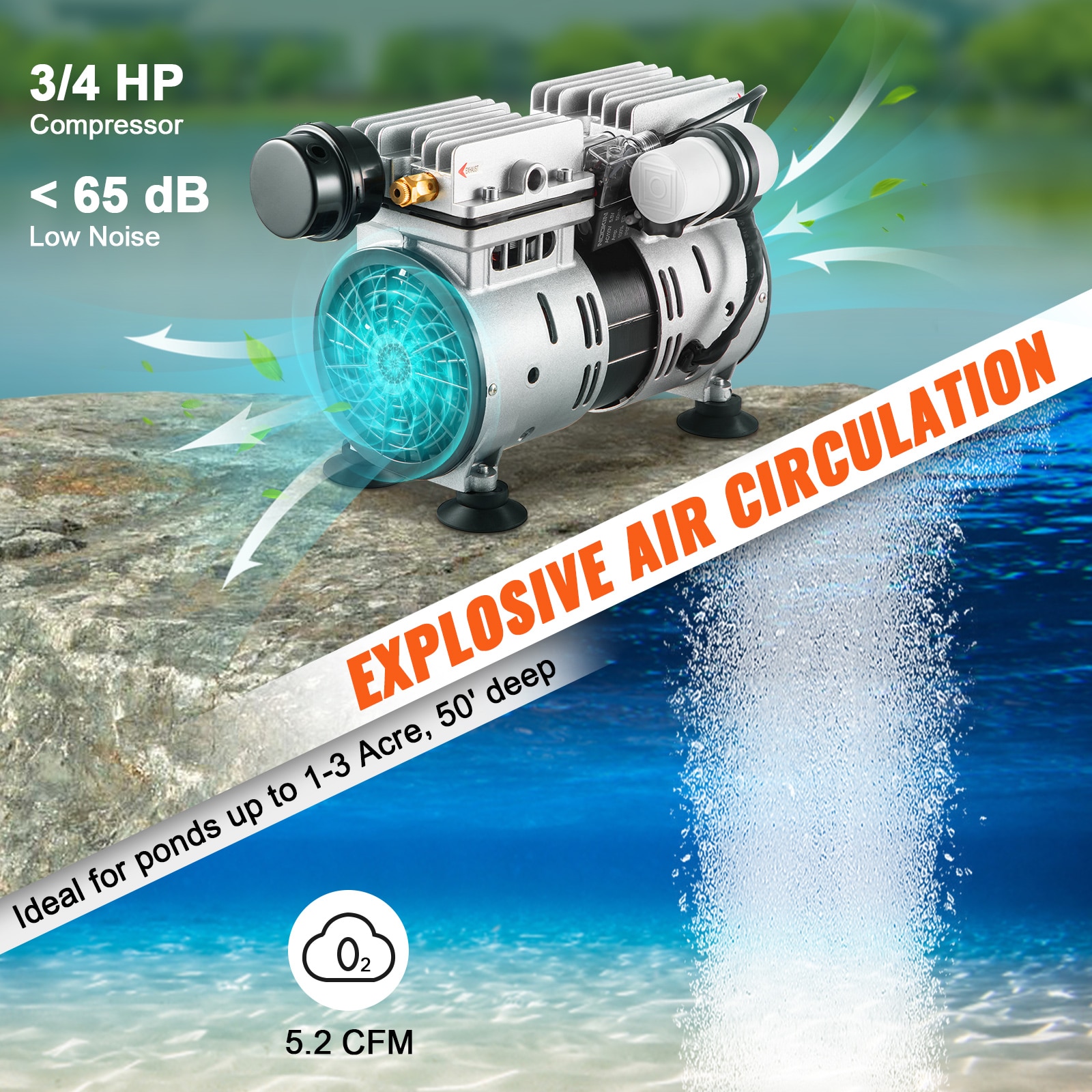 Pond Air Aerator Compressor With Timer For Deep Water Circulation_voghion.com